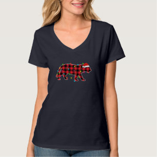 Funny Tiger Christmas Tree Red Plaid Xmas Animals T-Shirt