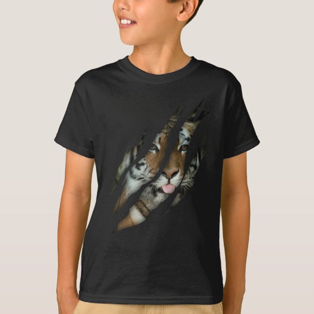 Funny Tiger Face Torn Claw Wild Safari Animal Cat T-Shirt (Front)
