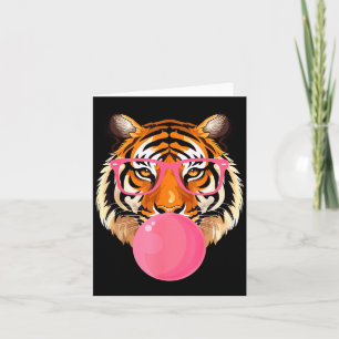 Funny Tiger Gles Blowing Bubble Gum Cute Tiger Fac Card