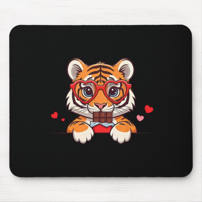 Funny Tiger Heart Chocolate Valentine Tiger Womens Mouse Pad (Front)