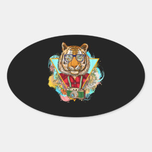 Funny Tiger Hipster Photographer Gift Oval Sticker