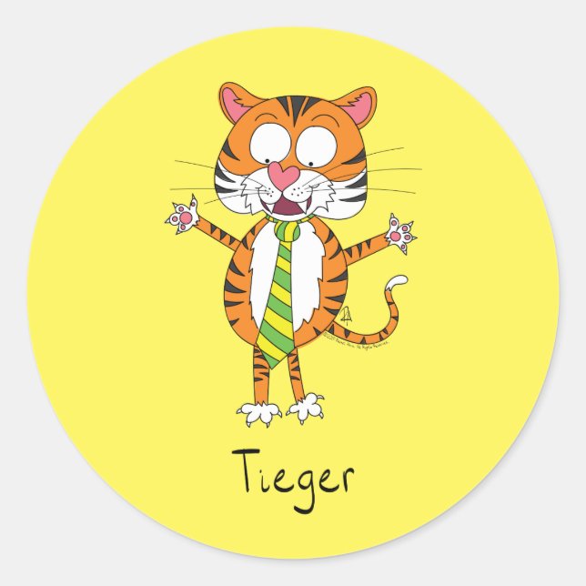 Funny Tiger in a Tie Cartoon Kids Classic Round Sticker (Front)