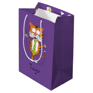 Funny Tiger in a Tie Cartoon Kids Medium Gift Bag