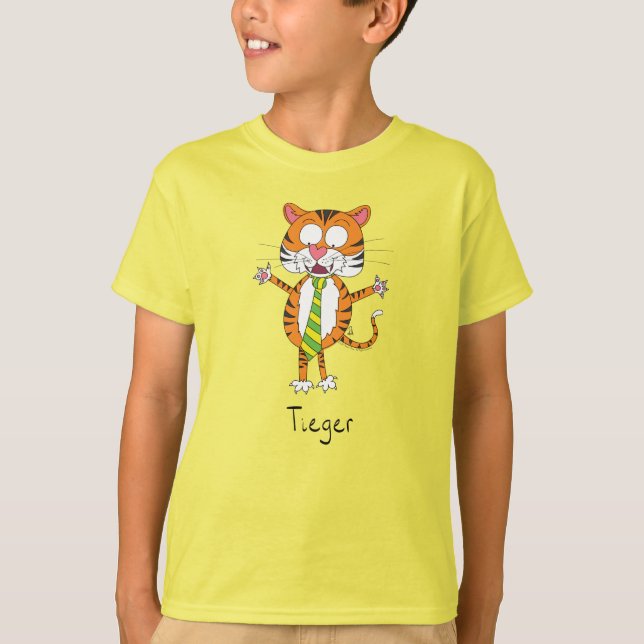 Funny Tiger in a Tie Cartoon Kids T-Shirt (Front)