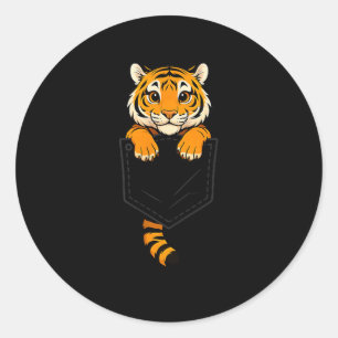 Funny Tiger Peeking In Pocket Animal Lover Men Wom Classic Round Sticker