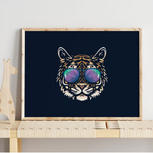 Funny Tiger With Sunglasses Wall Print