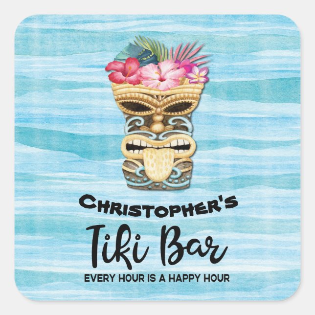 Funny TIki Bar Monogram Party Sticker (Front)