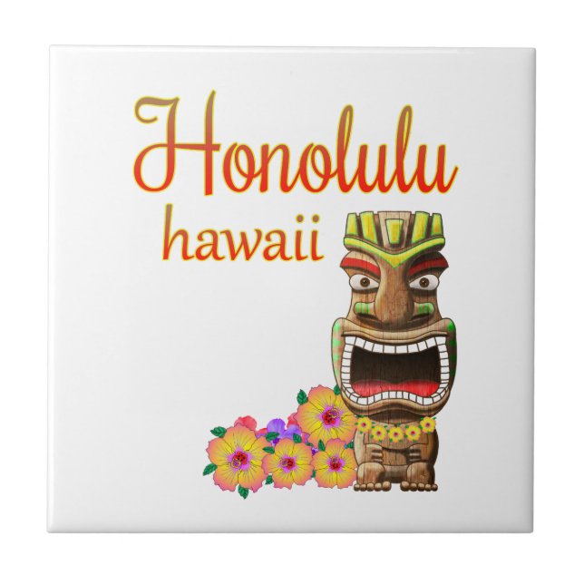 Funny Tiki Honolulu Hawaii Tile (Front)