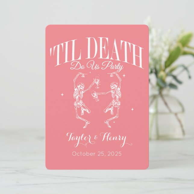 Funny Till Death Do Us Party Wedding Invitations (Standing Front)