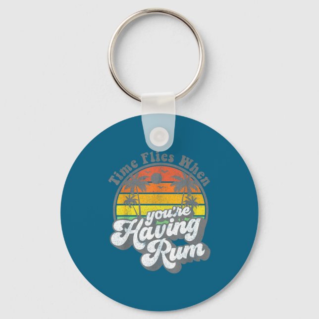 Funny Time Flies When You're Having Rum Beach Cute Key Ring (Front)
