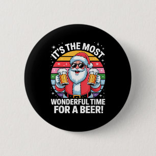 Funny Time For A Beer Santa Christmas 6 Cm Round Badge