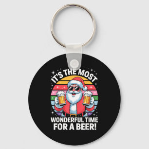Funny Time For A Beer Santa Christmas  Key Ring