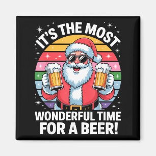 Funny Time For A Beer Santa Christmas Magnet