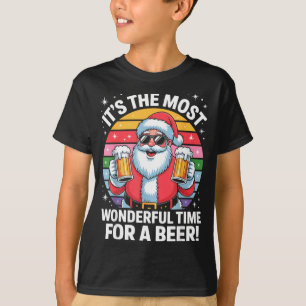 Funny Time For A Beer Santa Christmas  T-Shirt