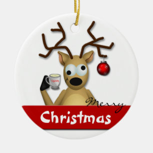 Funny Tipsy Reindeer Merry Christmas Tree Ornament