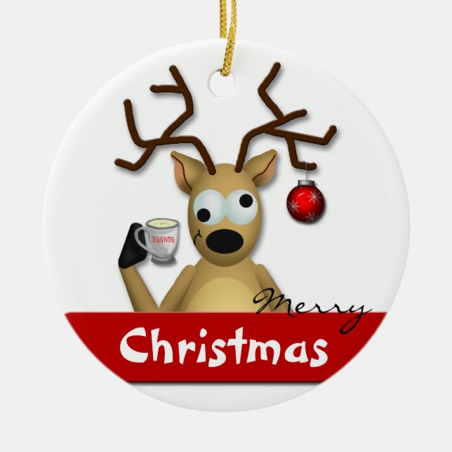 Funny Tipsy Reindeer Merry Christmas Tree Ornament (Front)