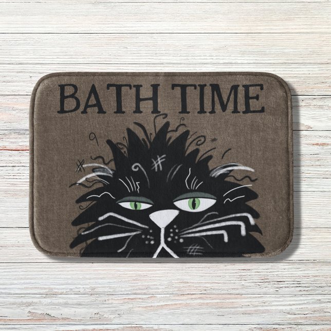 Funny Tired Black Cat Bath Time Haggled Mat (Creator Uploaded)