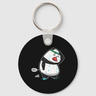 Funny Tired Panda Playing Badminton  Key Ring