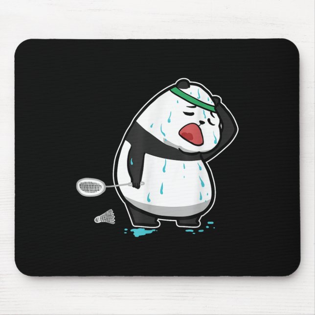 Funny Tired Panda Playing Badminton  Mouse Pad (Front)