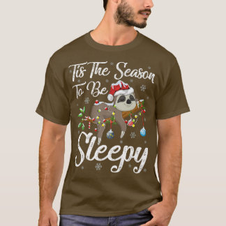 Funny Tis The Season To Be Sleepy Santa Sloth Chri T-Shirt