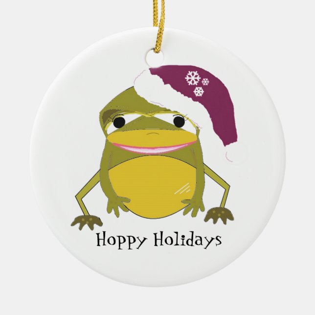 Funny Toad in a Santa Hat Ceramic Tree Decoration (Front)
