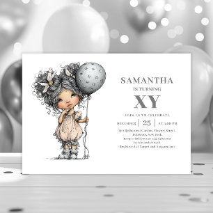 Funny Toddler Girl Black Gold 3rd Birthday Invites