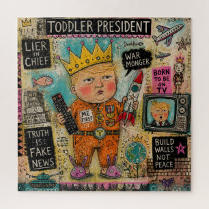 Funny Toddler President Cartoon Collage Jigsaw Puzzle