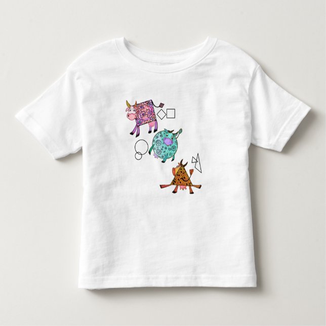 Funny Toddler T-Shirt with Colourful Geometric Cow (Front)