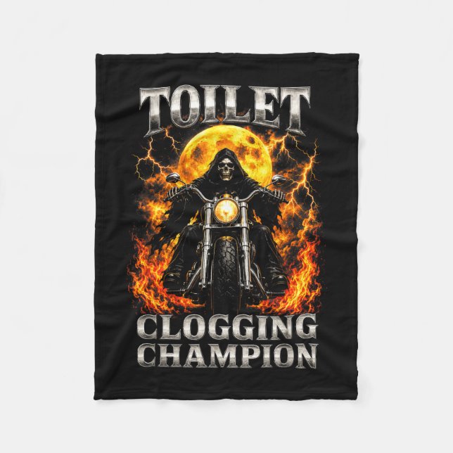 Funny toilet clogging champion skeleton biker fleece blanket (Front)