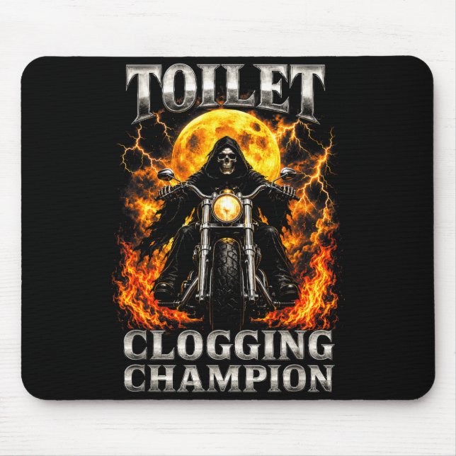 Funny toilet clogging champion skeleton biker mouse pad (Front)