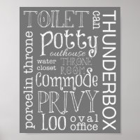 Funny Toilet Grey Bathroom Sign Poster Print