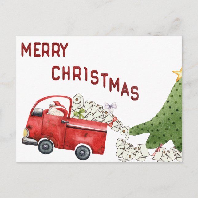 Funny Toilet Paper Red Truck Christmas Holiday Postcard (Front)