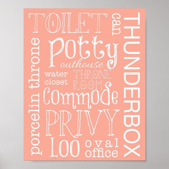 Funny Toilet Peach Bathroom Sign Poster Print (Front)