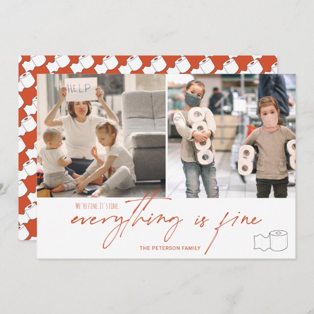 Funny toilet roll 2020 fine 2 photos grid orange card (Front/Back)