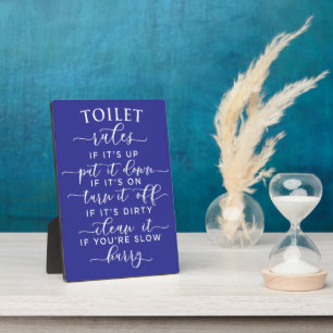 Funny Toilet Rules – Elegant White Text on Black Plaque