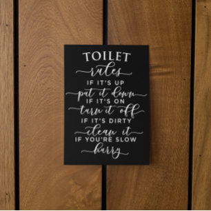 Funny Toilet Rules – Elegant White Text on Black Postcard