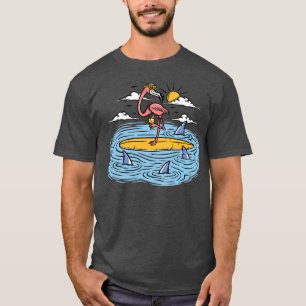 Funny toon Flamingo Surrounded by Sharks T-Shirt