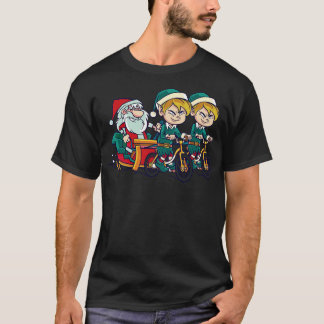 Funny toon Santa with His Elves on Bicycles T-Shirt
