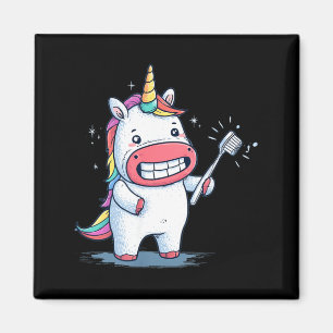 Funny Tooth Care Unicorn with Toothbrush Graphic Magnet