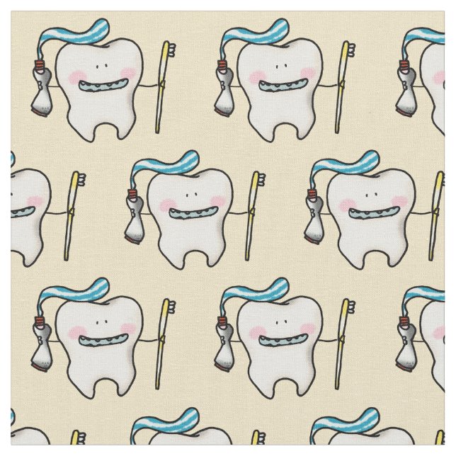 funny tooth cartoon fabric (Close Up)