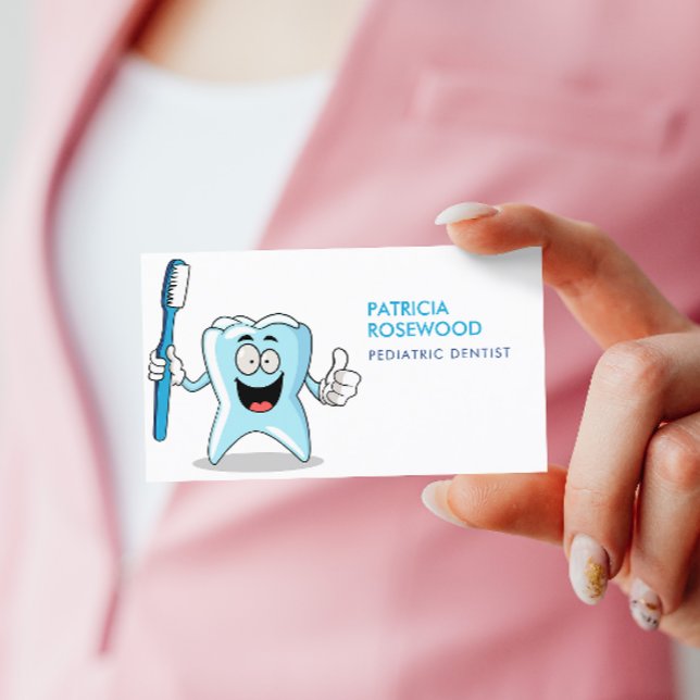 Funny Tooth Cartoon Holding Toothbrush Business Card (Creator Uploaded)