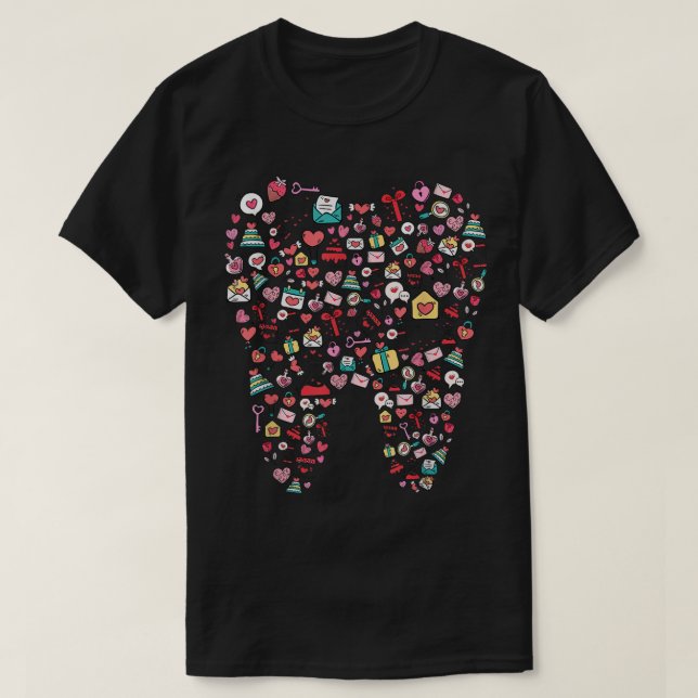 Funny Tooth Dentist Dental Hygienist Happy Valenti T-Shirt (Design Front)