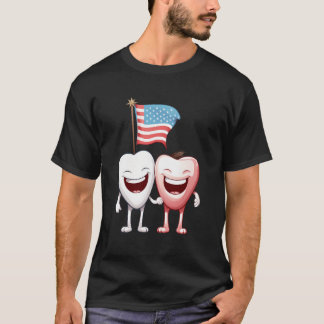 Funny Tooth Dentist Dental Teeth Squad Usa Flag Ju T-Shirt