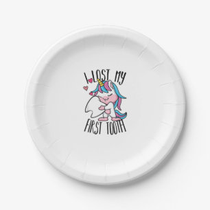 Funny Tooth Fairy - Cute Unicorn I Lost My First T Paper Plate