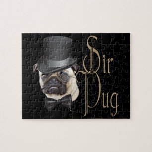 Funny Top Hat Monocle Sir Pug Dog Jigsaw Puzzle