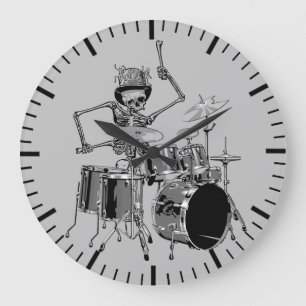 Funny Top Hat Skeleton Drummer Music Theme Large Clock