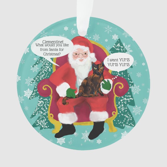 Funny Tortie Cat Meets Santa Photo Christmas  Ornament (Front)