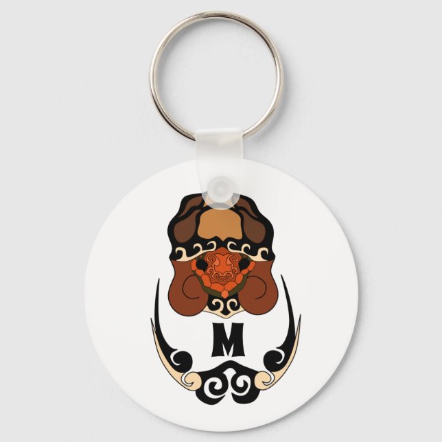 Funny Tortoise Chilling Monogram Key Ring (Front)