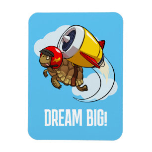 Funny Tortoise Dream Big! Motivational Jet Cartoon Magnet