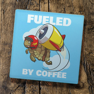 Funny Tortoise Fuelled By Coffee Jet Pack Cartoon Glass Coaster